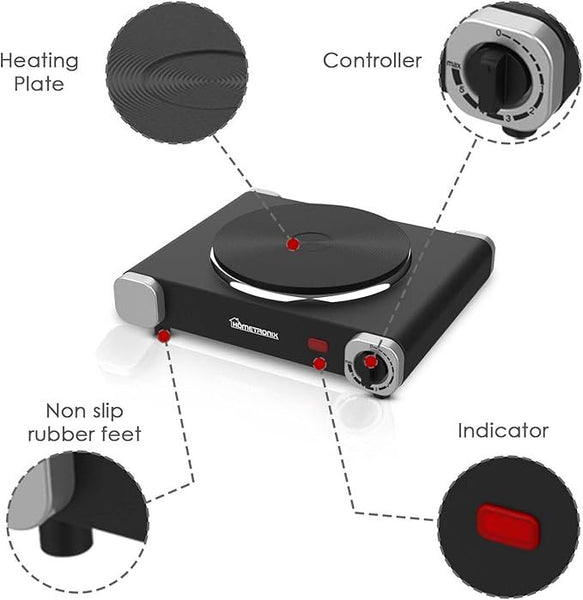 Portable Electric Hot Plate Single Hob, 1500W, Temperature Control, Ring Tabletop Stove for Cooking, Warming, Boiling, Frying – Ideal for Home & Caravan – Black