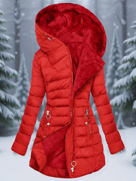 Women's Zip-Up Long Sleeve Slim Fit Padded Hooded Coat