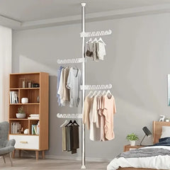 4-Tier Standing Clothes Laundry Drying Rack Coat Hanger Organizer Floor to Ceiling Adjustable Metal Corner Tension Pole