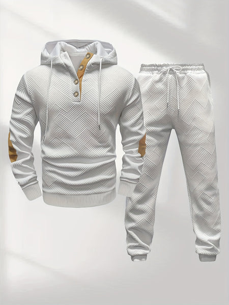 Men's Casual Fashion Set: Knitted Jacquard Hoodie and Sweatpants 2pcs Set