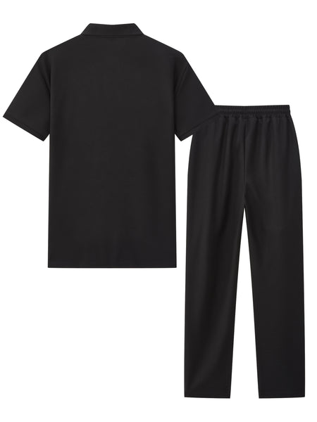 Men's Waffle Casual Suit Top Short Sleeve Turnover Collar Shirt Bottom Leisure Pants Comfortable and Clean Suitable for Spring and Summer Wear