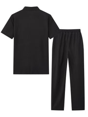Men's Waffle Casual Suit Top Short Sleeve Turnover Collar Shirt Bottom Leisure Pants Comfortable and Clean Suitable for Spring and Summer Wear