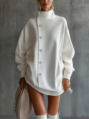 Women's Long White Button- Fashion Fabric Pullover with Lapel, Long Sleeves, Simple Design, Suitable for Spring and Autumn Daily Commute and Festive Occasions