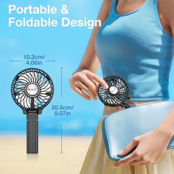 Versiontech Hand Held Fan,Portable Handheld USB Rechargeable Fans with 3 Speeds,Battery Operated Electric Powered Mini Foldable Desk Desktop Fans for Home Office Ceiling Travel Black