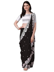 Estationeryhouse Women's Georgette Embroidery Border Work Designer Saree with Blouse Piece