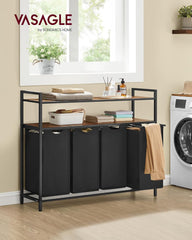VASAGLE Laundry Basket, Laundry Hamper with 4 Pull-Out and Removable Laundry Bags, 2 Shelves, 4 X 40 L, for Laundry Room, Rustic Brown and Black BLH214B01