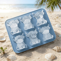 2pcs/3pcs 3D Highland Cow Ice Mold, 6-Grid Silicone Ice Mold, Highland Cow Shape Washable And Heat Resistant, Food Grade Ice Mold for Party Beverages, Foldable for Easy Ice Retrieval, Cocktails, Champagne, And Beverage Ice Grids