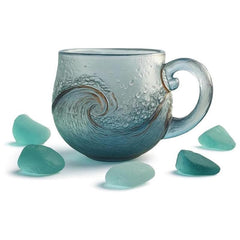 Sea Glass Wave Coffee Mug, 12oz Ocean Wave Glass Mug with Handle, Frosted Captivating Artistic Beach Theme Coffee Cups Gift for Ocean Lovers, Drinking Coffee, Tea, Wine, Cocktails