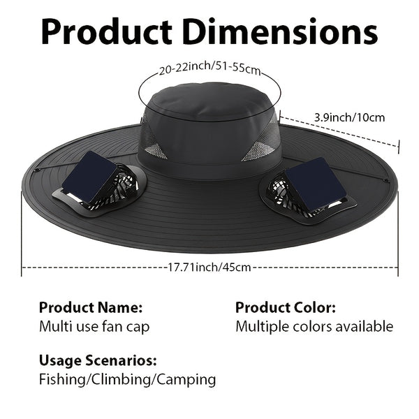 Dual Fan Wide Brim Hat with USB Rechargeable Cooling System, Breathable Outdoor Suitable for Beach, Hiking, Farm Visits, USB for -the- Power, Portable for Adults