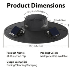 Dual Fan Wide Brim Hat with USB Rechargeable Cooling System, Breathable Outdoor Suitable for Beach, Hiking, Farm Visits, USB for -the- Power, Portable for Adults