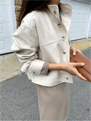 Casual Bag Cover for Women Suitable for Spring, Summer, And Autumn, a Long-Sleeved Retro Motorcycle Jacket Featuring a Three-Dimensional Effect And a Stand-Up Collar Design, Along with a Long-Sleeved Cardigan Top for Women