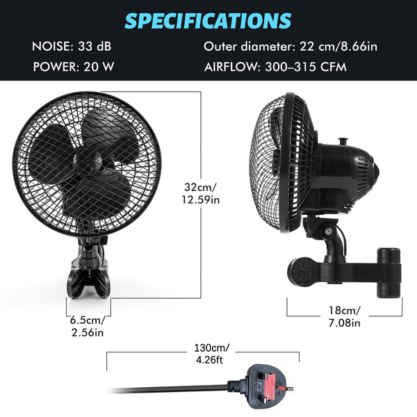 2pcs Greenhouse Fan Clamp-Type Fan Planting Tent Multi-Speed Automatic Swivel Fan, Plant Tent Clip-On Fan, Featuring a Newly Designed Long-Life EC Motor, Dual-Old Speed Adjustable Fan, 90° Rotation, 22Cm Diameter