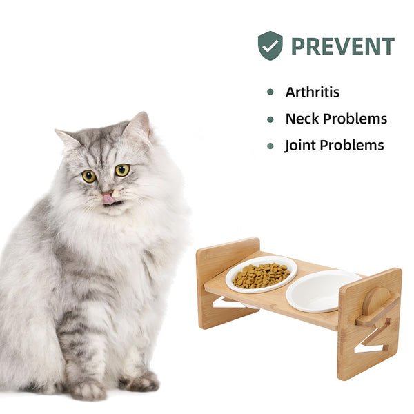 Pets Dog/Cat Bowls with Stand, 1/2/3 Bowls Adjustable Height Elevated Feeder Bowls for Cats and Small Dogs, Wooden Raised Feeding Bowls with Stand