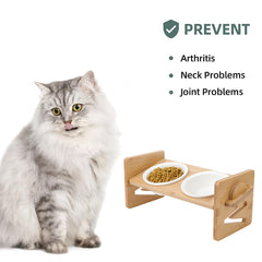 Pets Dog/Cat Bowls with Stand, 1/2/3 Bowls Adjustable Height Elevated Feeder Bowls for Cats and Small Dogs, Wooden Raised Feeding Bowls with Stand