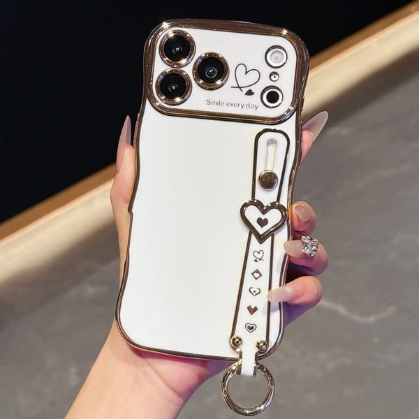 Phone Case - Electroplated Phone Case with a Large Heart-Shaped Window And Wavy Design, Compatible with for Iphone 11 Through 17 Pro Max Plus, Offering Full Coverage And Drop Protection