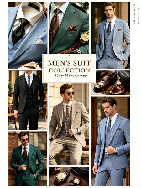 Fashion Men's Leisure Boutique Slim Fit Light Business Suit Set, Wedding Ball Dress Jacket + Vest + Pants 3pcs Suit.