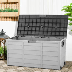 290L Lockable Waterproof Storage Box – Heavy-Duty Outdoor Deck Chest with Wheels Garden & Patio Recycling Bin Organizer for Tools, Cushions (112*49*54cm)