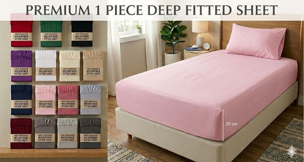 Extra Deep Fitted Sheets 30cm deep pocket with Elastic Cornes For Perfect Mattress Fit, Available in Single,Double, King,& SuperKing Size