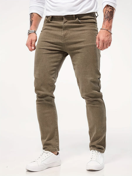 Solid Color Jeans Men'S Slim Fit Straight Leg Easy Versatile Casual Wear Long Pants Men'S Fashion