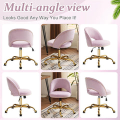 Office Chair Velvet Fabric Swivel Computer Desk Chair Comfy Armless Vanity Task Chair With Adjustable Height, Ergonomic Chair for Home Bedroom (Delicate Lilac)