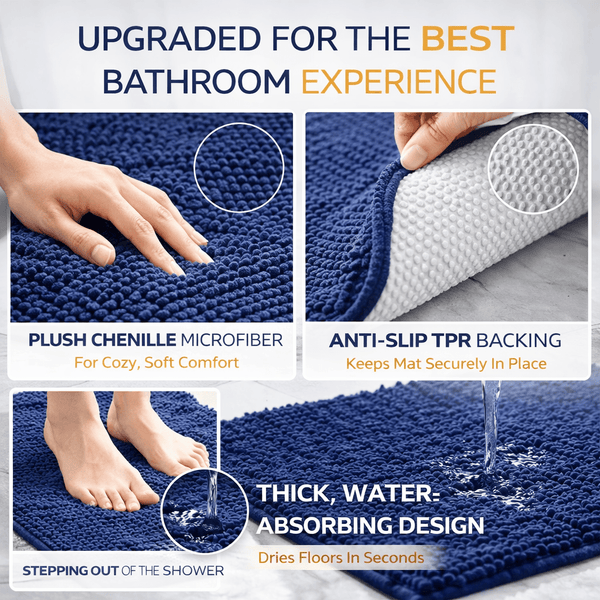 1pc Chenille Bath Mat – Soft Chenille Rug with Non-Slip Backing, Stylish Bathroom Rug, Machine Washable Bath Mat, Non-Slip Area Rug for Home Use