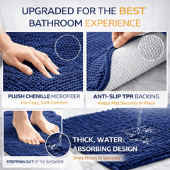 1pc Chenille Bath Mat – Soft Chenille Rug with Non-Slip Backing, Stylish Bathroom Rug, Machine Washable Bath Mat, Non-Slip Area Rug for Home Use
