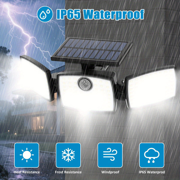 1/ 2pcs Solar Outdoor Lights, 358LED Security Lights with Remote Control, 3 Heads Motion Sensor Lights, IP65 Waterproof, 270° Wide Angle Flood Wall Lights with 3 Modes