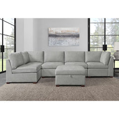 Thomasville Rockford Grey 6 Piece Modular Fabric Sofa with Power Footrests