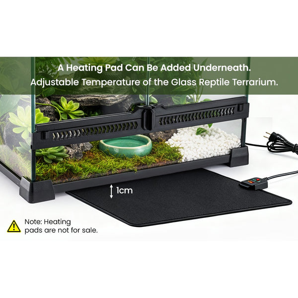 Glass Reptile Terrarium Insect Breeding Tank Vivarium Habitats for Lizards, Horned Frogs, Snakes, Spiders Reptile Glass Terrarium Tank Amphibians Box (Horizontal)