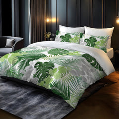 Monstera Green Bedding Set with Digital Printed Duvet Cover And Pillowcases