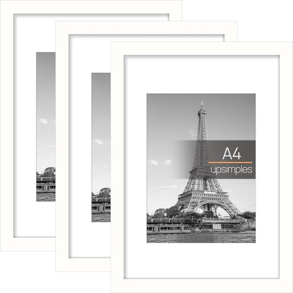 3 Pack A4 Picture Frame, A4 Black Picture Frames 21 X 29,7 Cm, Frame Wall Hanging Landscape or Portrait Orientation
