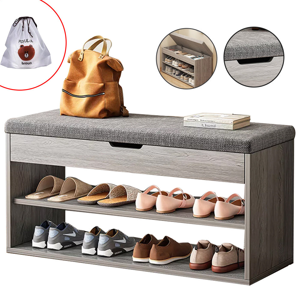 Shoe Storage Bench with Cushioned Seat - Shoe Rack Cabinet Organizer, Multi-Tier Storage Unit with Padded Seat for Hallway, Bedroom, UK Home