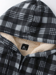 Men's Heavyweight -Lined Hooded Jacket - Full-Zip Plaid Thickened Shirt with Pockets and Adjustable Drawstring, Comfortable and Warm for Autumn and Winter