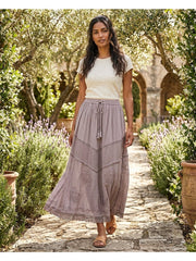 Women'S Indian Boho Maxi Skirt, Embroidered Drawstring Tiered Skirt 18654