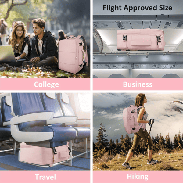 Easyjet Cabin Bag 45x36x20 Underseat, Large Capacity Travel Backpack for Women, Airline Approved Carry On Luggage Rucksack, Multifunctional Laptop Backpack with Shoe Pouch for Business, School, and Daily Commute, Pink