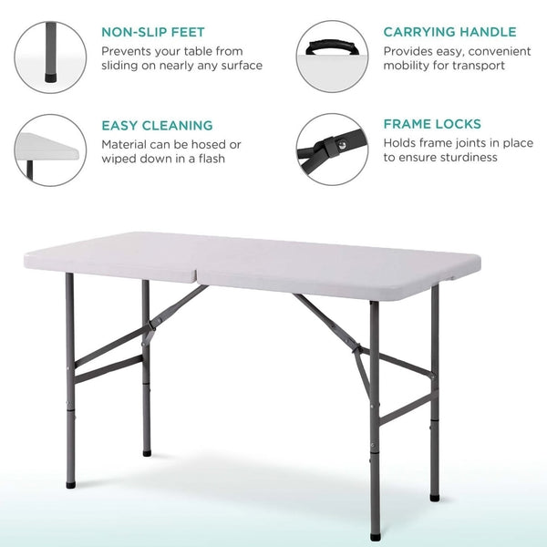 Portable Dining 4 Feet Garden Table, Foldable 4ft Trestle Catering Heavy Duty Folding Tables, Indoor & Outdoor Multi-Purpose Picnic BBQ Party Table, White
