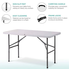 Portable Dining 4 Feet Garden Table, Foldable 4ft Trestle Catering Heavy Duty Folding Tables, Indoor & Outdoor Multi-Purpose Picnic BBQ Party Table, White