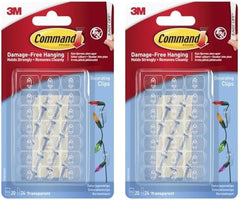 Command Decorating Clips, Pack of 20 Mini Hooks and 24 Small Strips, Transparent - Hanging Clips for Decorations and Fairy Lights, Wall Adhesive - Damage Free