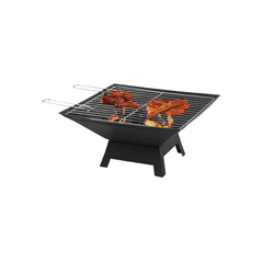 Square Fire Pit with BBQ Grill Heater Outdoor Garden Black Barbeque Metal Brazier Patio Decor Firepit Stove Portable Heat Mesh Cover for Camping or Picnics
