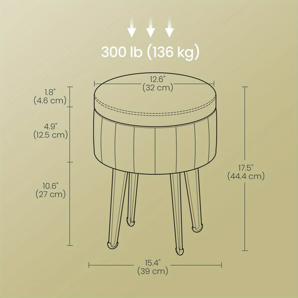 Storage Ottoman, Velvet Dressing Table Stool, 39 X 44.4 Cm (Dia. X H), Round Storage Stool Seat, 4 Metal Legs, For Dressing Room, Living Room, Bedroom