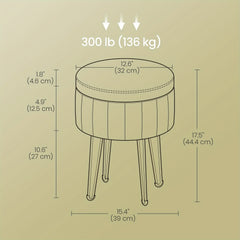 Storage Ottoman, Velvet Dressing Table Stool, 39 X 44.4 Cm (Dia. X H), Round Storage Stool Seat, 4 Metal Legs, For Dressing Room, Living Room, Bedroom