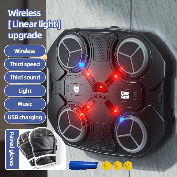 Interactive Boxing Reflex Training System, Four Hit Board Music Boxing Target Dynamic LED Light, Adjustable Speed, Durable ABS Material, Indoor Exercise & Coordination