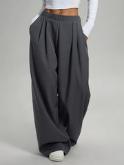Elegant Set of Two Solid Color Casual Wide-Leg Pants