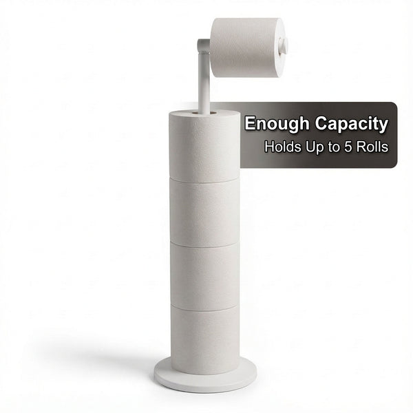 ZISH Toilet Roll Holder Free Standing - Stainless Steel Bathroom Toilet Paper Organizer and Dispenser - No Drill Toilet Roll Stand Freestanding - Up to 5 Toilet Roll Storage