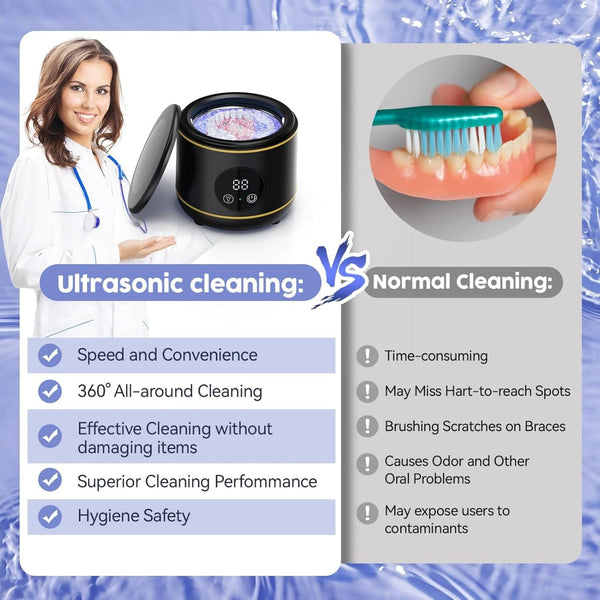 Padonco Ultrasonic Retainer Cleaner, 45Khz Ultrasonic Denture Cleaner Machine with Uv-Light, Portable Ultrasonic Cleaner for Aligner, Mouthguard