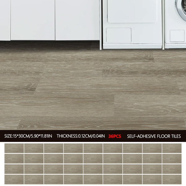 36pcs Self Adhesive Vinyl Flooring, 15X30cm Wood & & Stone Grain Effect Peel and Stick Floor Tiles, Waterproof Flooring Stickers for Home Office Bedroom Kitchen Living Room