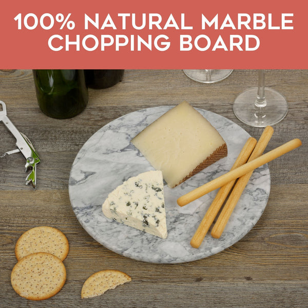 Homiu Round Marble Chopping Boards (Black/White - 25x25x2cm), Heat Resistant Worktop Protector, Cutting Board for Kitchen, Non-Slip Easy to Clean Chopping Board, Hard-Wearing Marble, Classic Elegant Design, Ideal for Gifts, Multi-use as Cheese board, Frui