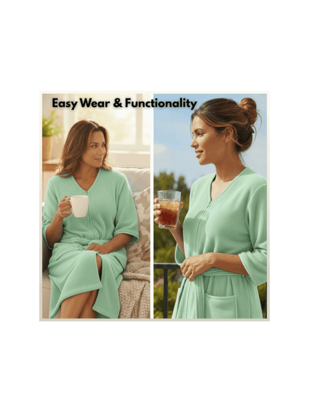 Women’s Zip-Up Cotton Bathrobe – Soft Terry Towelling Dressing Gown, Absorbent Towel Robe for Home & Spa Use