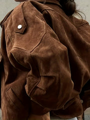 Women'S Elegant Brown Faux Jacket - Long Sleeve Zipper Front Coat with Button Closure, Structured Non-Stretch Fabric for Fall/Winter, Office, Party, Everyday Outfits - Women'S Outerwear Jacket, Ladies Jacket, Party Wear, Sophisticated Style