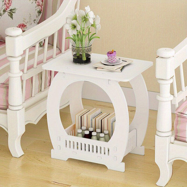 Compact Two-Level White Nightstand with a Shelf, Suitable for Bedroom Or As a Coffee End Table